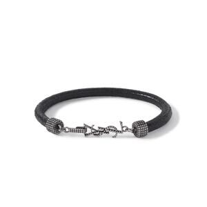 Saint Laurent Opyum Men's Embellished Textured Leather Silver Tone Bracelet NIB